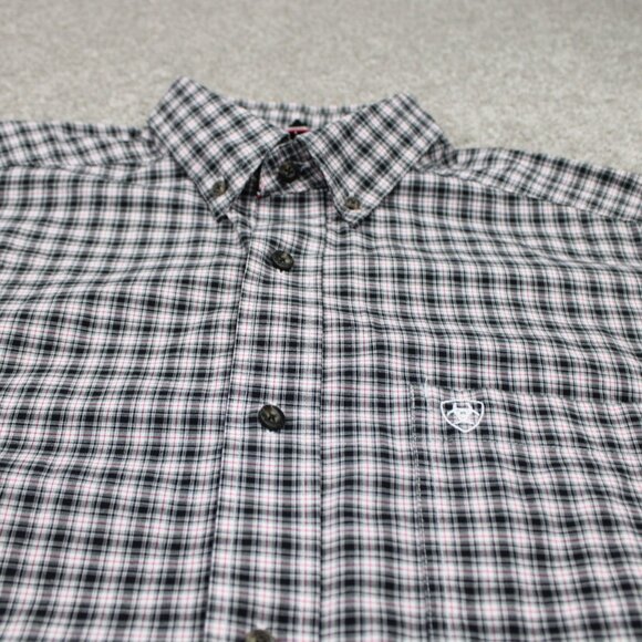 Ariat Pro Series Stretch Shirt Mens Large Black/White/Red Plaid L/S Cotton Blend - Picture 4 of 13
